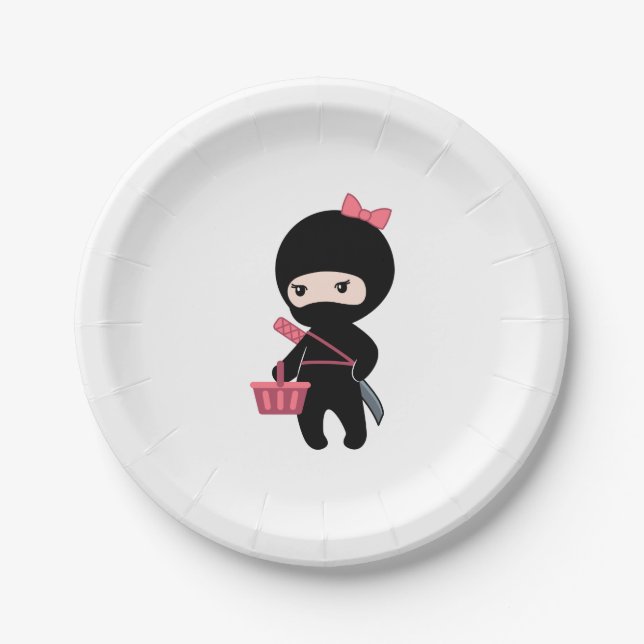Shopping Ninja Girl Paper Plate (Front)