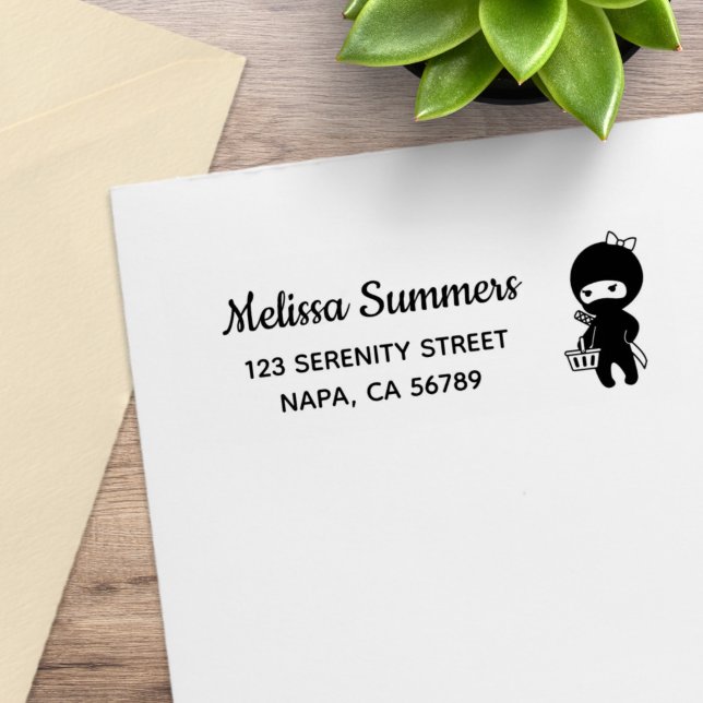 Shopping Ninja Girl Return Address Rubber Stamp (Creator Uploaded)