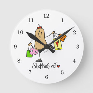 Shopping Nut T-shirts and Gifts Round Clock