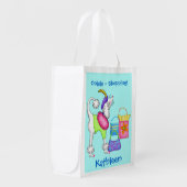 Shopping Poodle Whimsy Dog Art Turquoise Reusable Grocery Bag (Front Side)