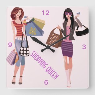 SHOPPING QUEEN COLLECTION SQUARE WALL CLOCK