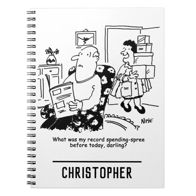 Shopping Trip. Record Spend. Overspending at Shops Notebook (Front)