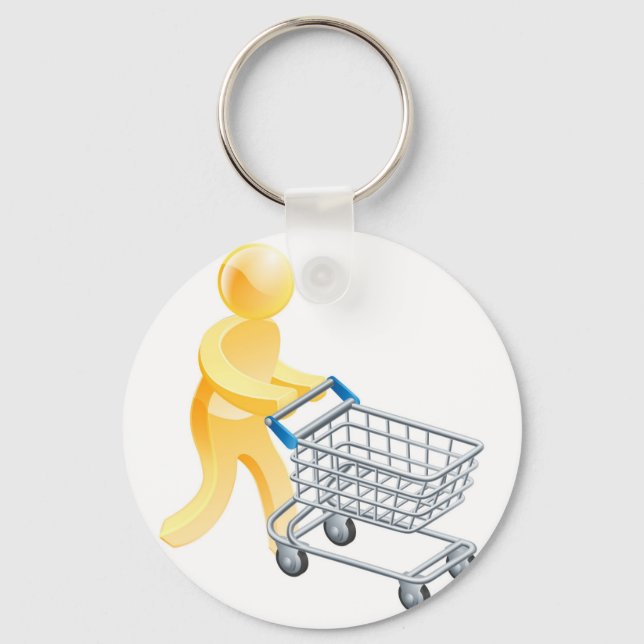 Shopping trolley gold man key ring (Front)