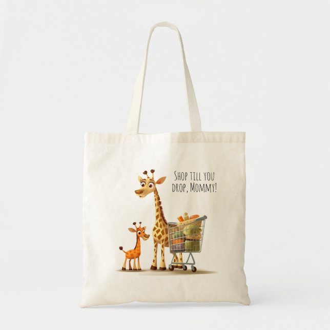 Shopping with Giraffe | Animal Print | Cartoon Tote Bag (Front)