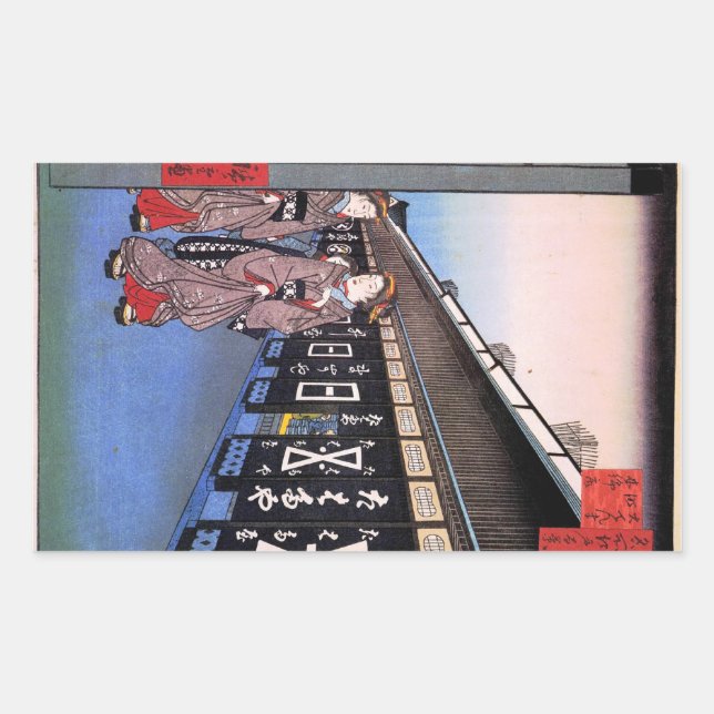 Shops with Cotton Goods in Ōdenma-chō (大てんま町木綿店) Rectangular Sticker (Front)