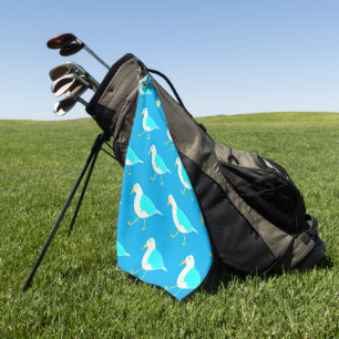 Shore Bird Art Colourful Bright Blue Seagulls Golf Towel