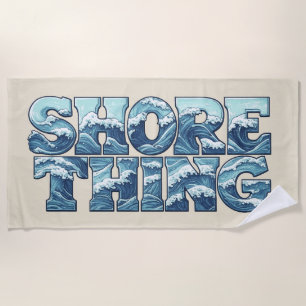 Shore Thing Retro Blue Ocean Waves Surf Graphic Beach Towel
