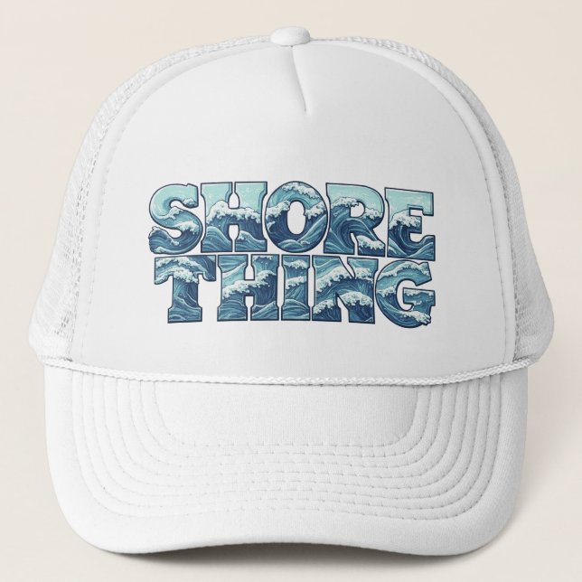 Shore Thing | Retro Blue Ocean Waves Surf Graphic Trucker Hat (Front)