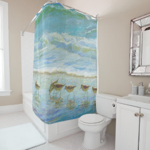 Shorebirds, A Day at the Beach Shower Curtain