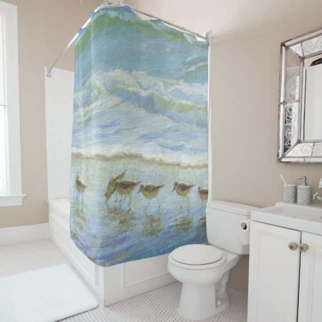 Shorebirds, A Day at the Beach Shower Curtain (In Situ)