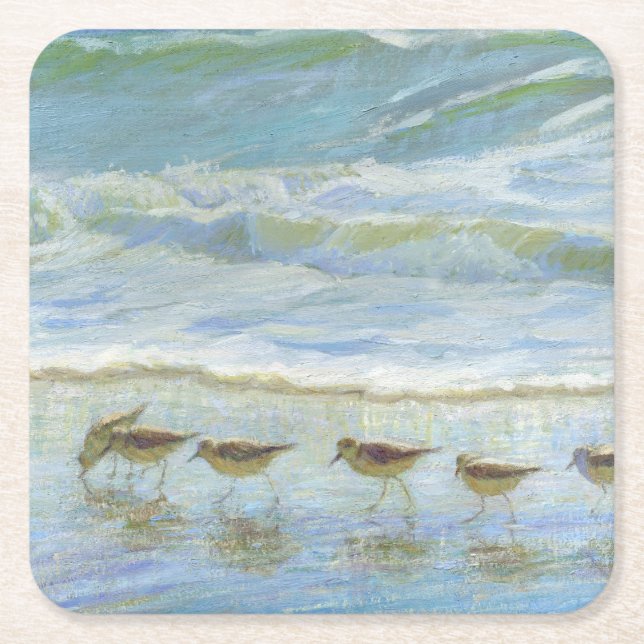 Shorebirds, A Day at the Beach Square Paper Coaster (Front)