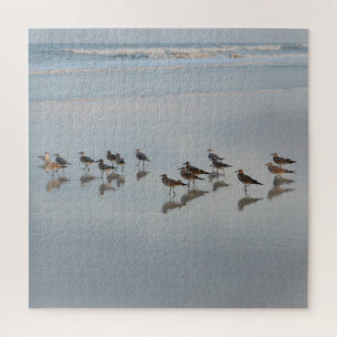 Shorebirds Gather On Beach Nature Photography Jigsaw Puzzle