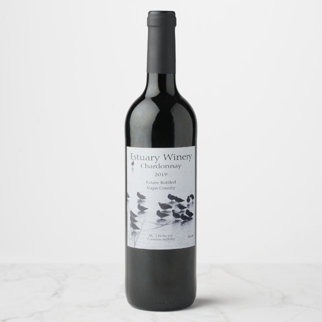 Shorebirds on a lake wine label (Front)