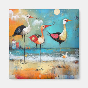 Shorebirds, whimsical illustration, magnet