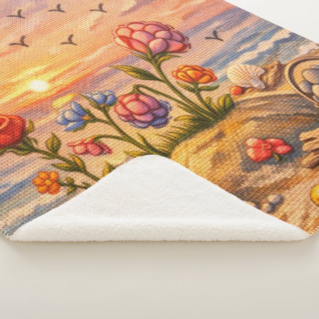 Shoreline Blooms Sherpa Blanket (3/4)