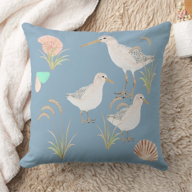 Shoreline Sandpipers In Seagrass Cushion (Blanket)