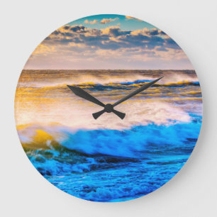 Shoreline scenic at sunrise large clock