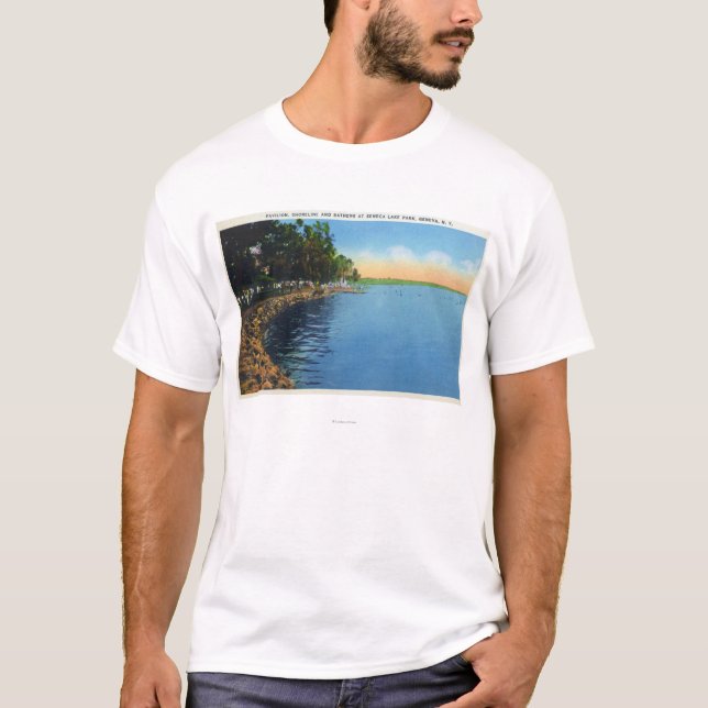 Shoreline View of Seneca Lake Park Pavilion T-Shirt (Front)