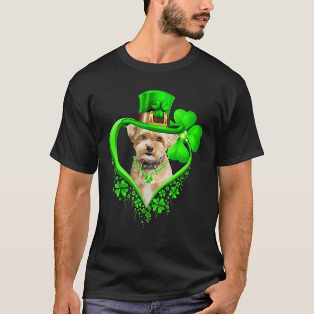 Shorkie Dog St Patricks Day Lover Irish Shamrock T-Shirt (Front)