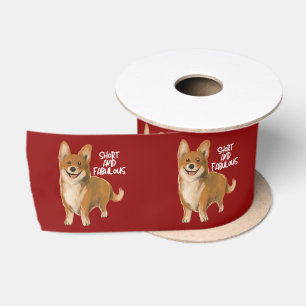 'Short And Fabulous' Vibrant Red Cheerful Corgi Satin Ribbon