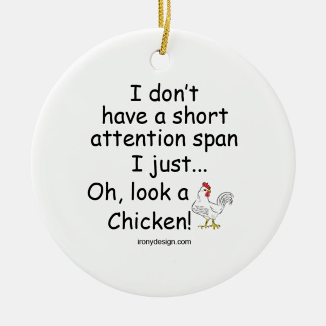 Short Attention Span Chicken Ceramic Tree Decoration (Front)