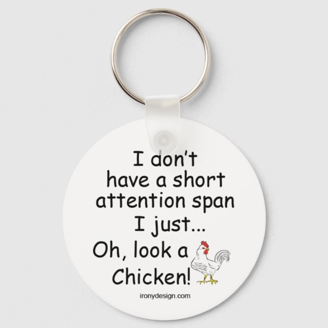 Short Attention Span Chicken Key Ring (Front)