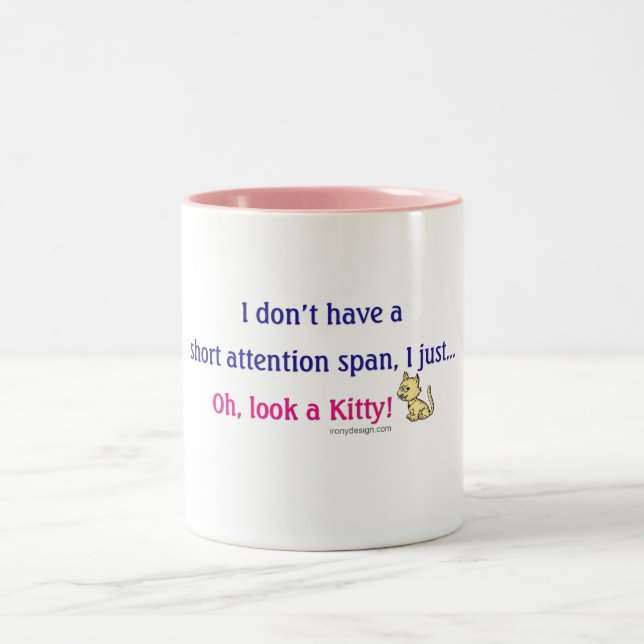 Short Attention Span Kitty Humour Two-Tone Coffee Mug (Center)