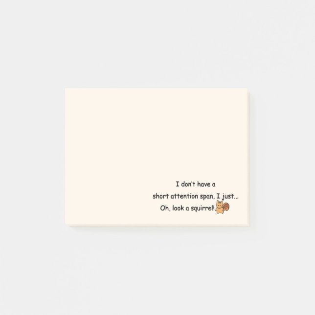 Short Attention Span Squirrel Funny Post-it Notes (Front)