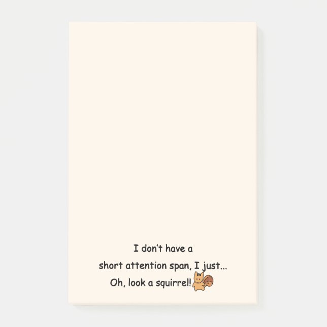 Short Attention Span Squirrel Humour Post-it Notes (Front)