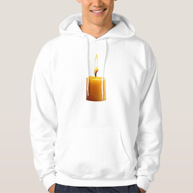 Short cylindrical candle lit with a bright flame hoodie (Front)