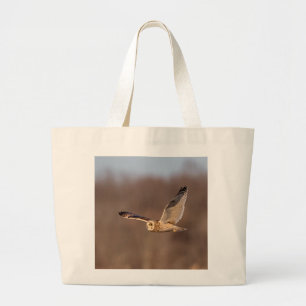 Short-eared owl in flight large tote bag
