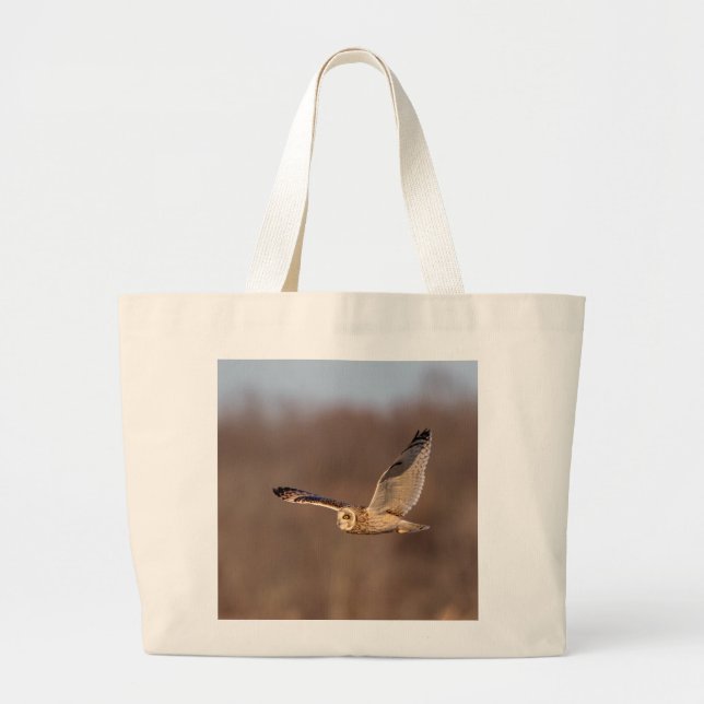 Short-eared owl in flight large tote bag (Front)
