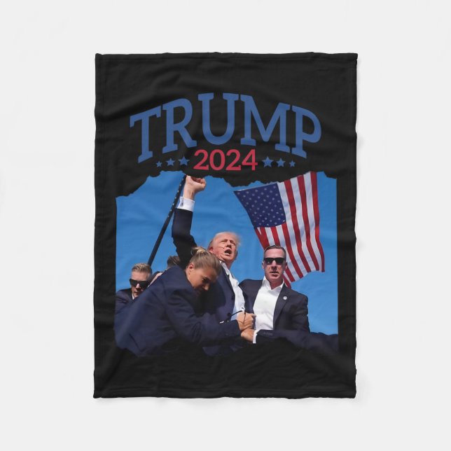 Short Fist Pumped 2024 Pray For Trump Never's Give Fleece Blanket (Front)