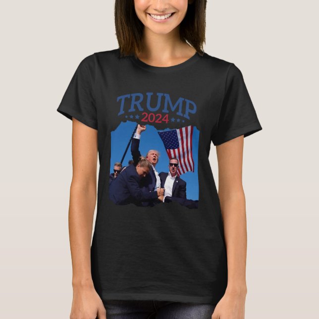 Short Fist Pumped 2024 Pray For Trump Never's Give T-Shirt (Front)