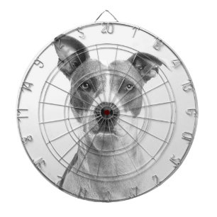 Short Hair Dog In Greyscale (Black & White) Dartboard