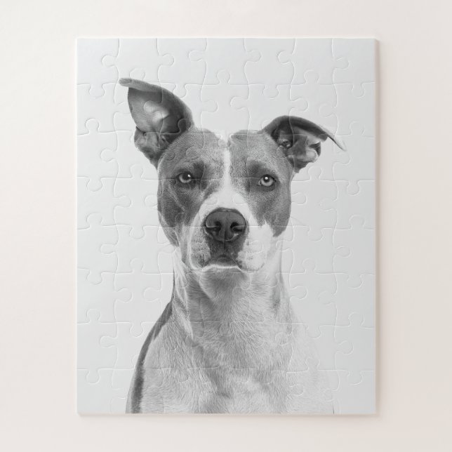 Short Hair Dog In Greyscale (Black & White) Jigsaw Puzzle (Vertical)