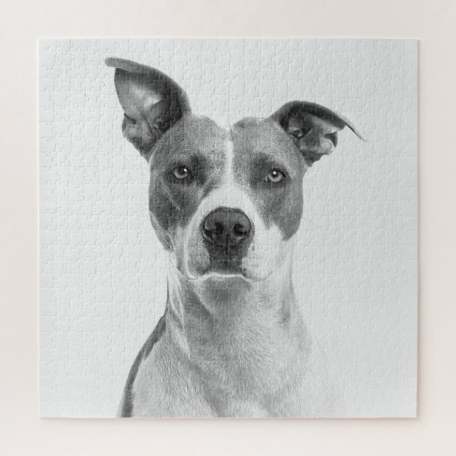 Short Hair Dog In Greyscale (Black & White) Jigsaw Puzzle (Vertical)