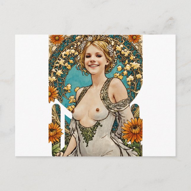 Short Haired Blonde V2 Mucha Style Art Postcard (Front)