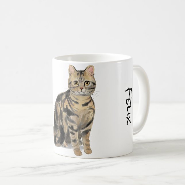 Short-Haired Brown Tabby Cat Coffee Mug (Front Right)