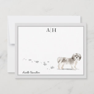 Short Haired Shih Tsu Grey Border Monogram Custom Card