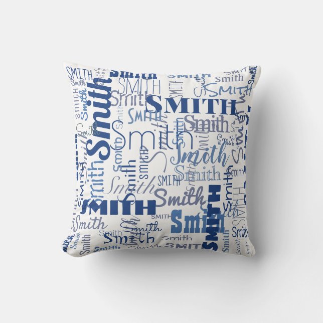 Short Name Pattern Modern Blue White Typography Cushion (Front)