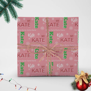 Short Name Typography Pink Christmas Personalized Wrapping Paper
