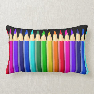 Short Rainbow Pencil Crayons Design Lumbar Cushion