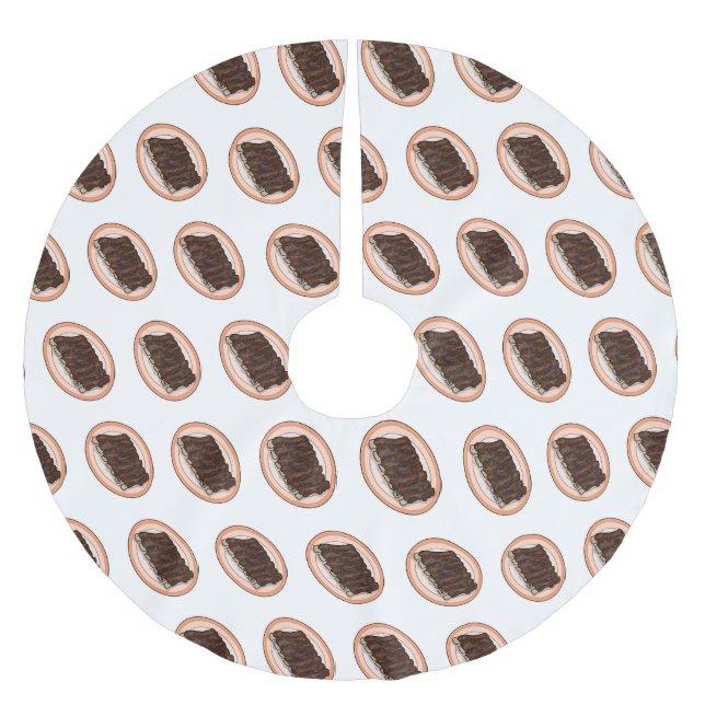 Short ribs cartoon illustration brushed polyester tree skirt (Front)