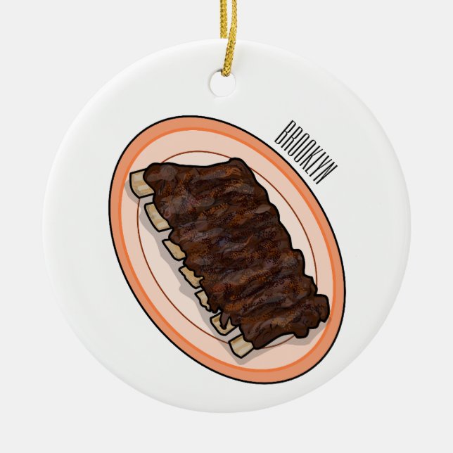 Short ribs cartoon illustration ceramic tree decoration (Front)