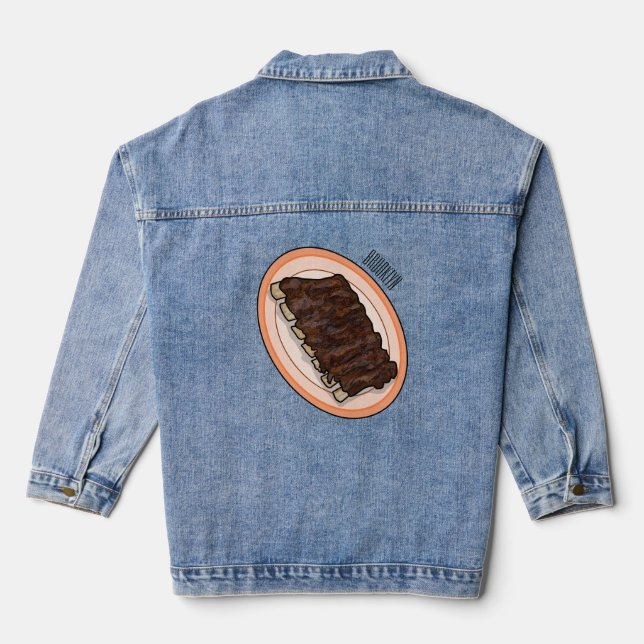 Short ribs cartoon illustration denim jacket (Back)