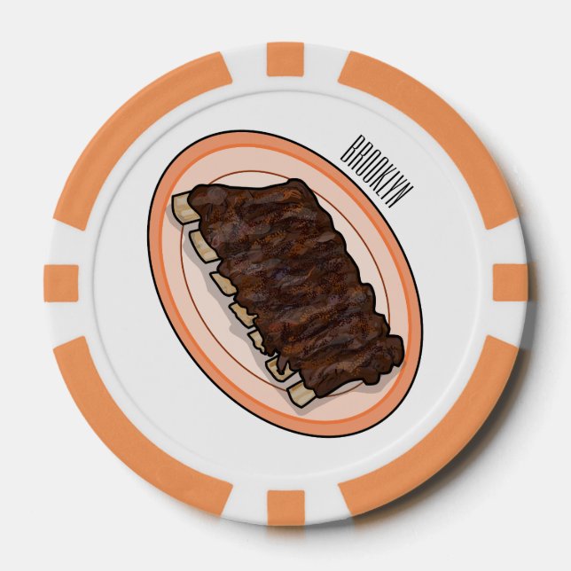 Short ribs cartoon illustration poker chips (Front)