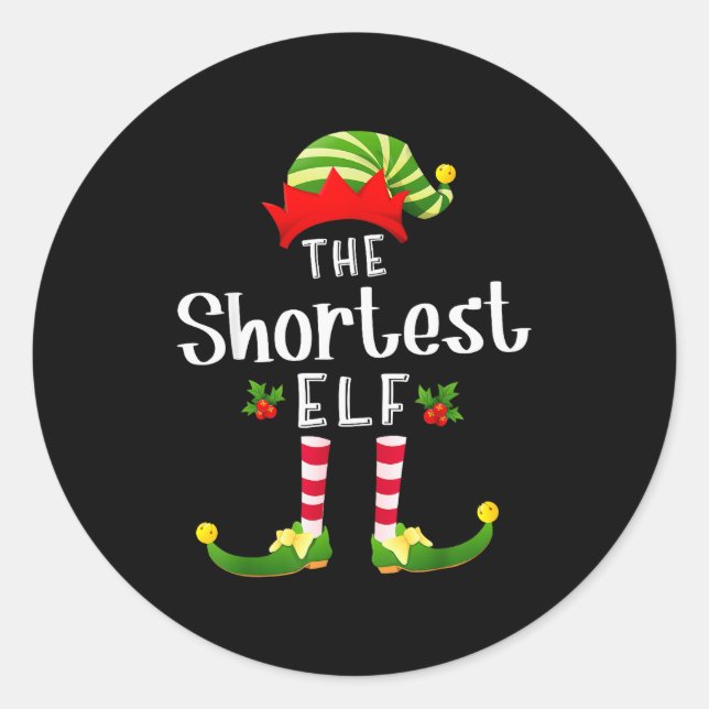 Shortest Christmas Elf Matching Pajama X-mas Party Classic Round Sticker (Front)