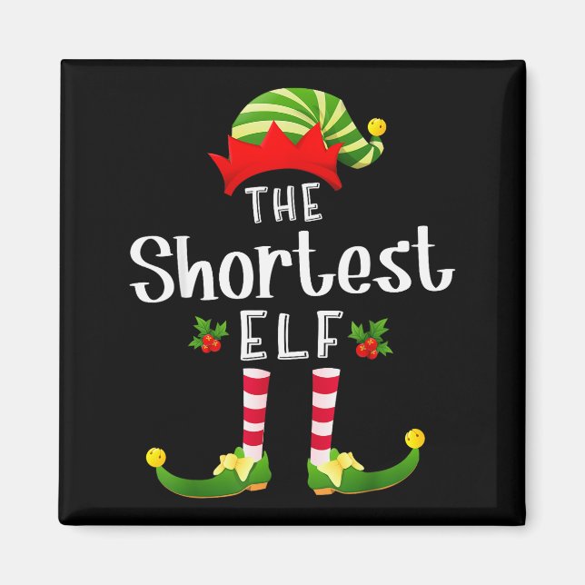 Shortest Christmas Elf Matching Pajama X-mas Party Magnet (Front)