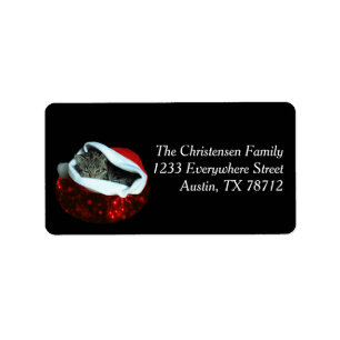 Shorthair Cat in Red Stocking Christmas Labels